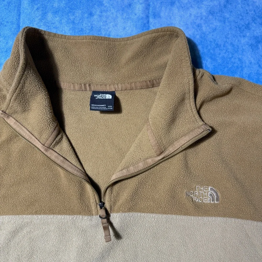Y2K The North Face 3XL Tan Brown Colorblock Quarter Zip Fleece Pullover